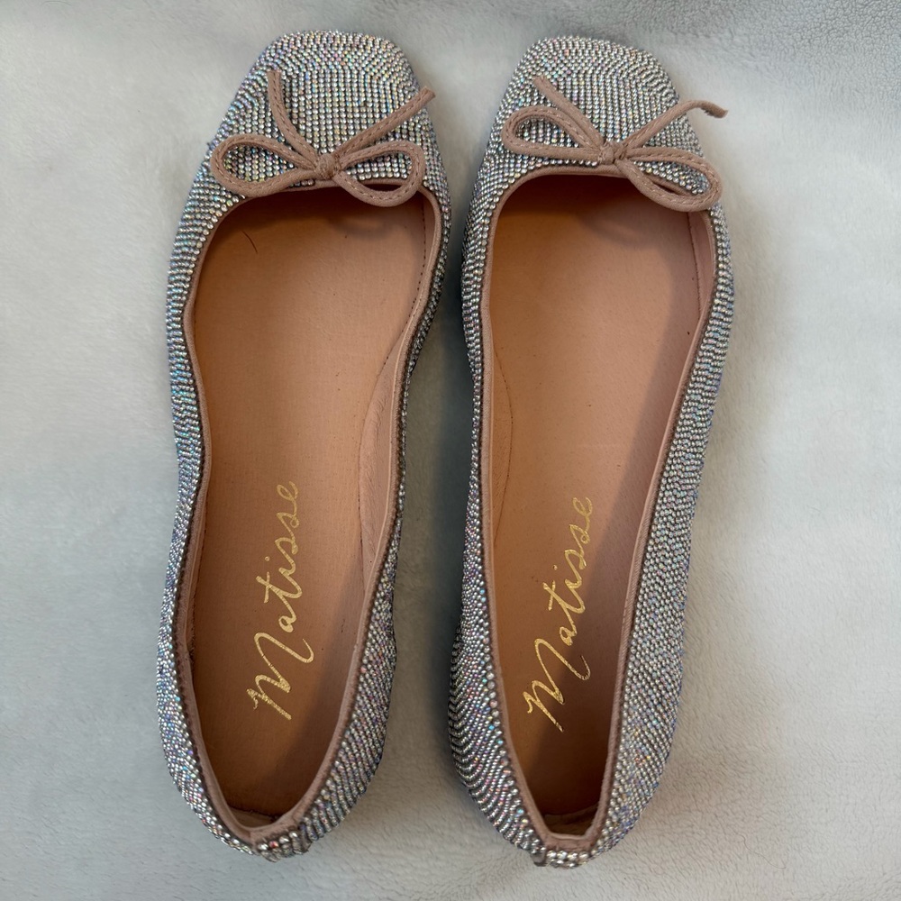 EUC Matisse Roxy Rhinestone Square Toe Ballet Flats Crystal Sparkle Party Shoes - Picture 8 of 12